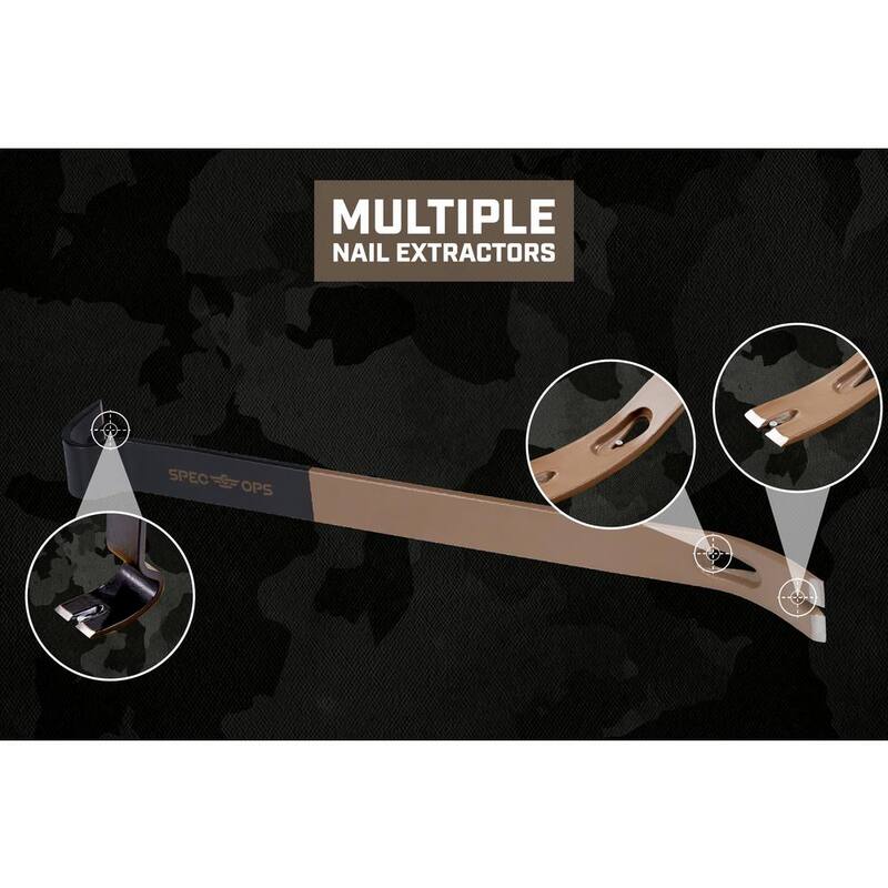 SPEC OPS 21 pulgadas Barra de palanca plana Crowbar, Cabeza de balancín curvada, Extractor de clavos en forma de lágrima, Acero de alto carbono - SPEC-D21BAR