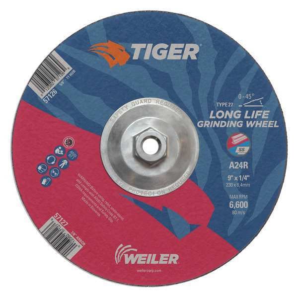 Rueda de esmerilado Weiler, Tipo 27, 0.25 pulgadas de grosor, óxido de aluminio - 57126