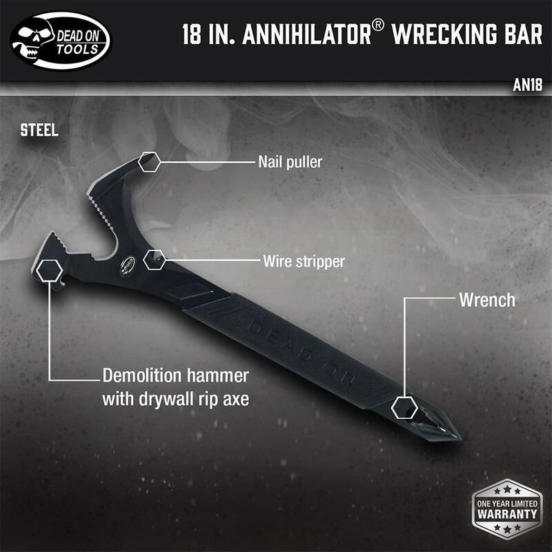 Herramienta de demolición y palanca de utilidad Dead On Tools Annihilator de 18 pulgadas con barra de 12 pulgadas - AN18