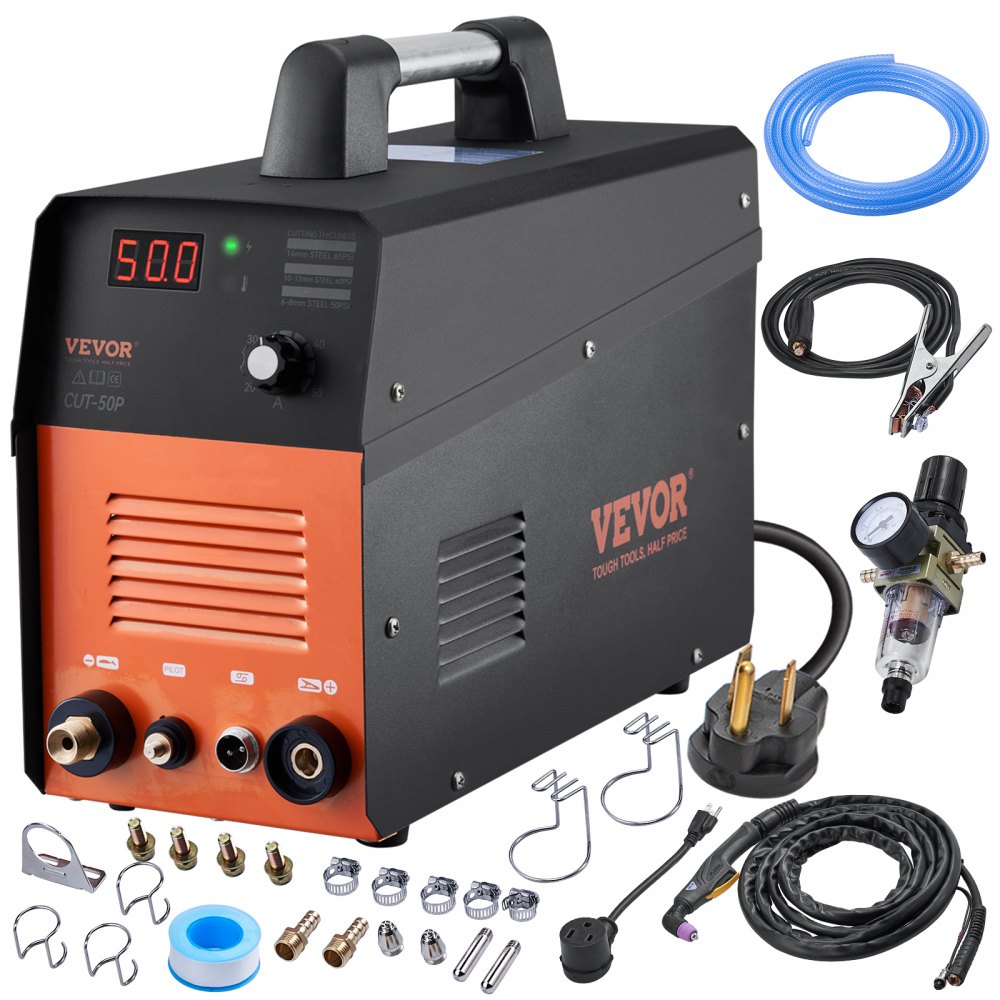 VEVOR Plasma Cutter, 50Amp, Non-Touch Pilot Arc Air Cutting Machine with Torch, 110V/220V Dual Voltage AC IGBT Inverter Metal Cutting Equipment for 1/2" Clean Cut Aluminum and Stainless Steel, Black - DLZ50A110220VO4ZEV5