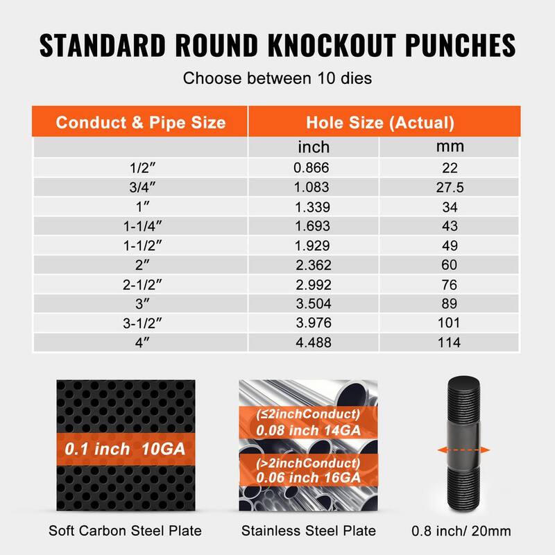 15 Toneladas de Kit de Controlador de Punzón Hidráulico Knockout con Herramienta de Orificio 1/2 in. - 4 in. con 10 Troqueles - SD15T240CR2MM8SYBV0