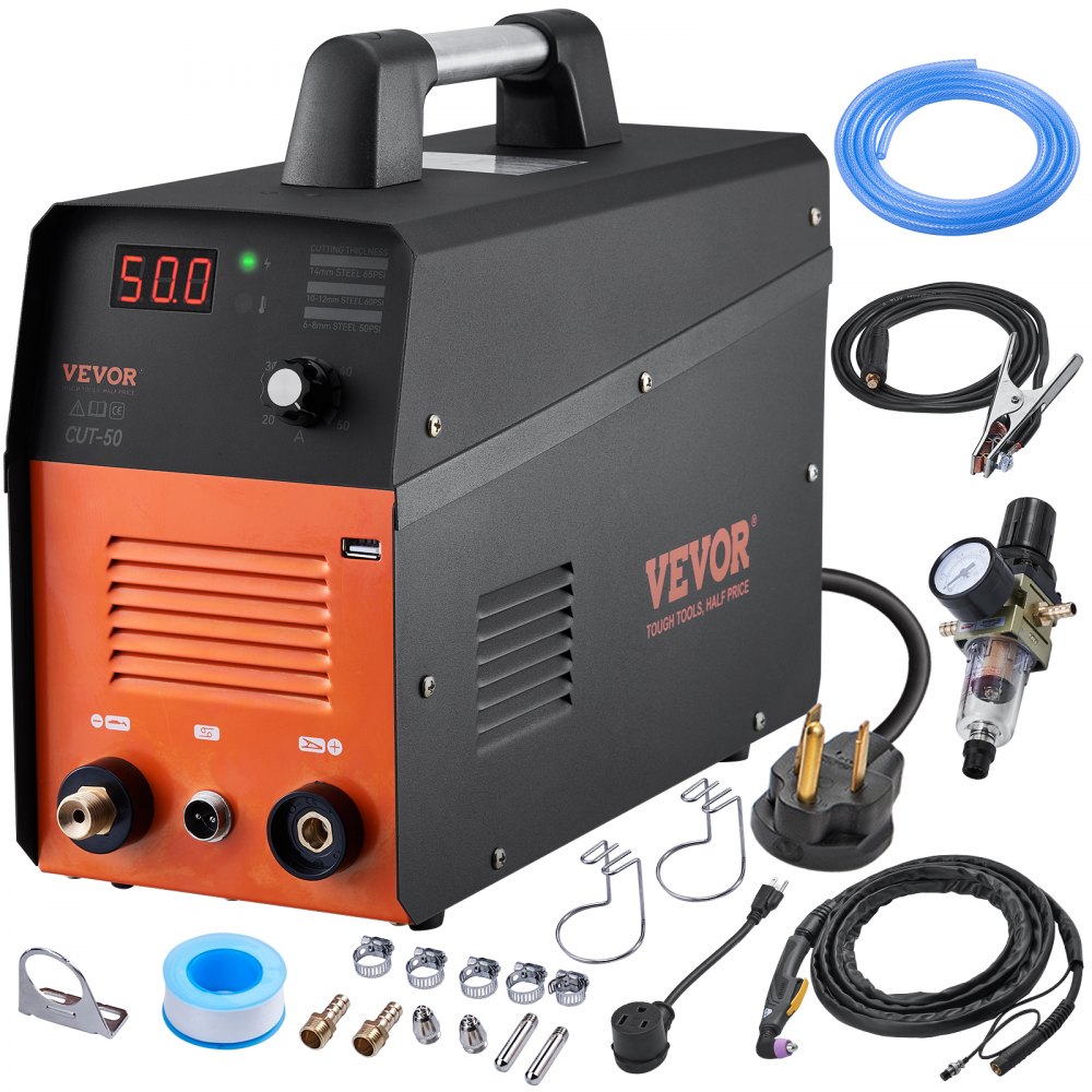 VEVOR Plasma Cutter, 50Amp, Air Cutting Machine with Plasma Torch, 110V/220V Dual Voltage AC IGBT Inverter Metal Cutting Equipment for 1/2" Clean Cut Aluminum and Stainless Steel, Black - DLZ50A110220V95JLV5