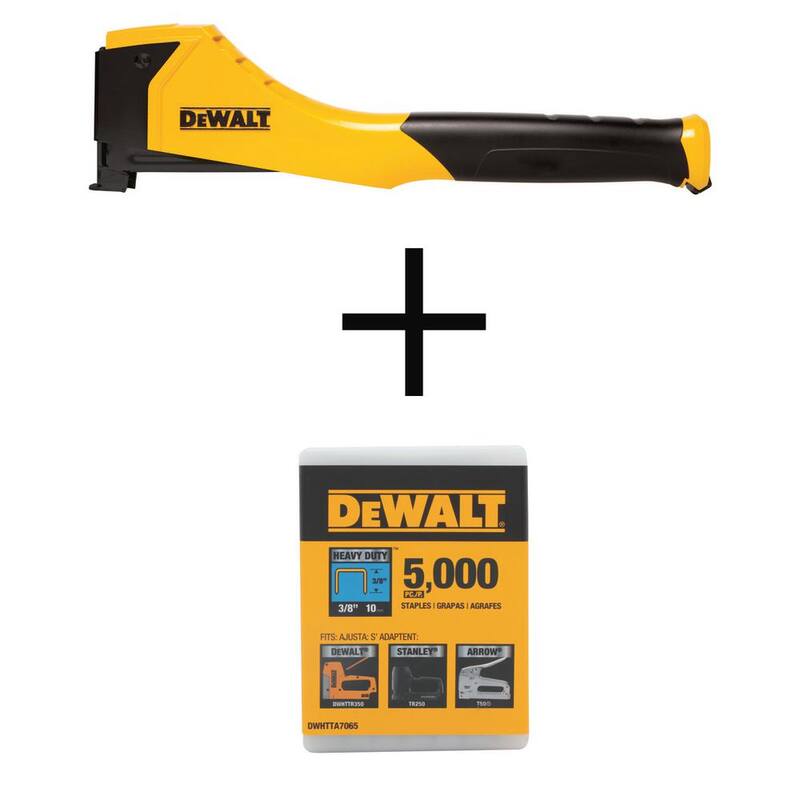 Grapadora de martillo resistente DEWALT y grapas de 3/8 in de alta resistencia (paquete de 5000) - DWHTTH450TA7065