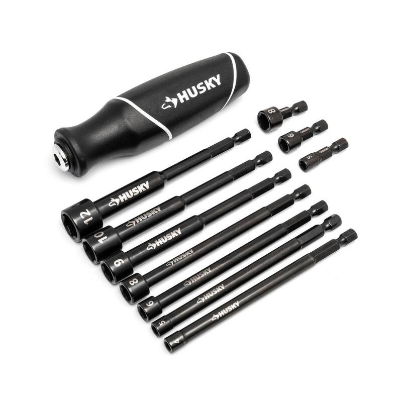 Juego de dados intercambiables Husky BITE métricos listos para impacto con mango de agarre acolchado (10 piezas) - HBND10PCM