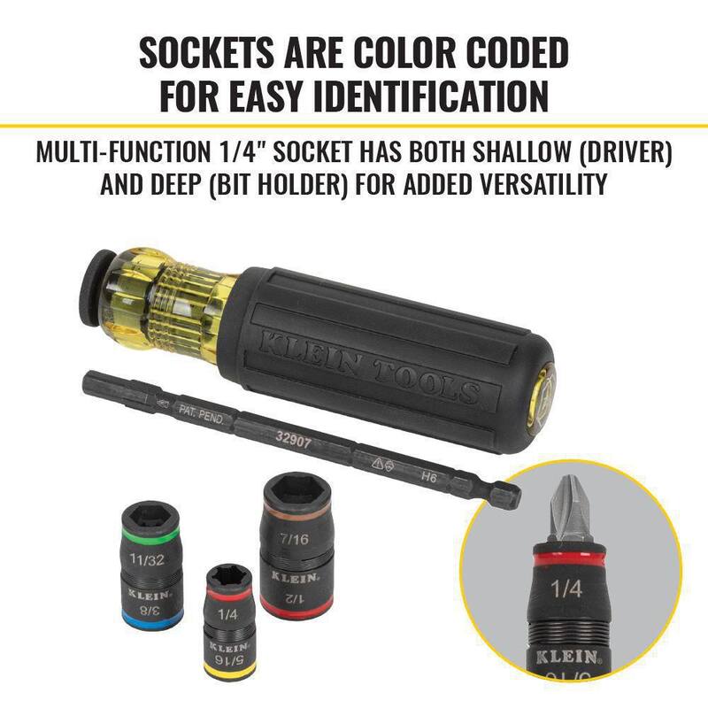 Juego de 7 en 1 de impacto para sockets con mango de Klein Tools, juego de sockets de impacto hexagonal (32900R) - 32900R