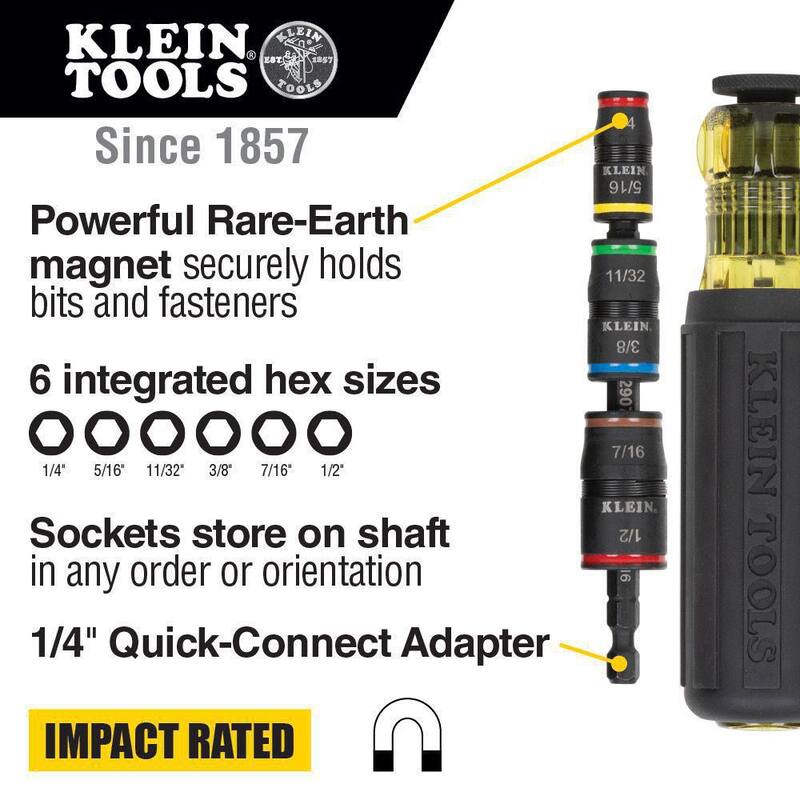 Juego de 7 en 1 de impacto para sockets con mango de Klein Tools, juego de sockets de impacto hexagonal (32900R) - 32900R