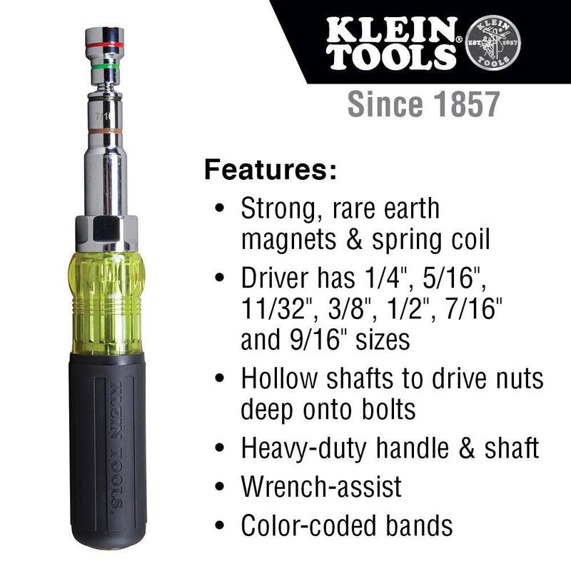 Juego de destornillador de tuercas múltiple de servicio pesado 7 en 1 de Klein Tools - 32807MAGSEN