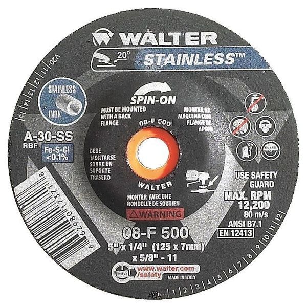 Rueda de esmerilado de centro deprimido Walter Surface Technologies, Tipo 27, 0.25 pulgadas de grosor, Óxido de aluminio - 08F500.