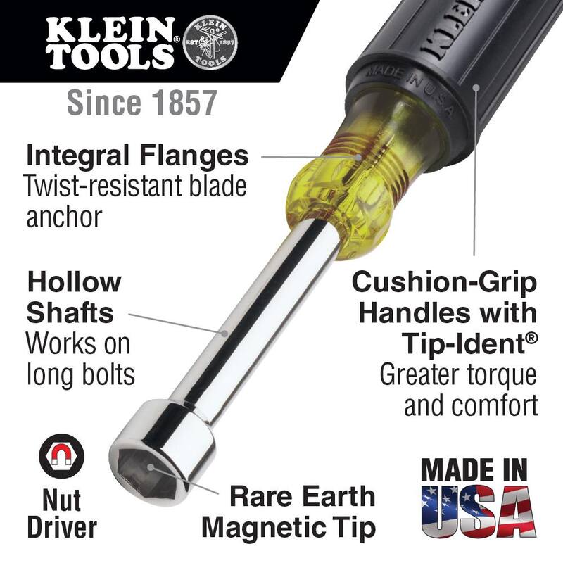 Herramienta de conducción de tuerca con punta magnética súper larga de 1/4 de pulgada de Klein Tools con eje hueco de 18 pulgadas - mango con agarre acolchado - 618-1/4M