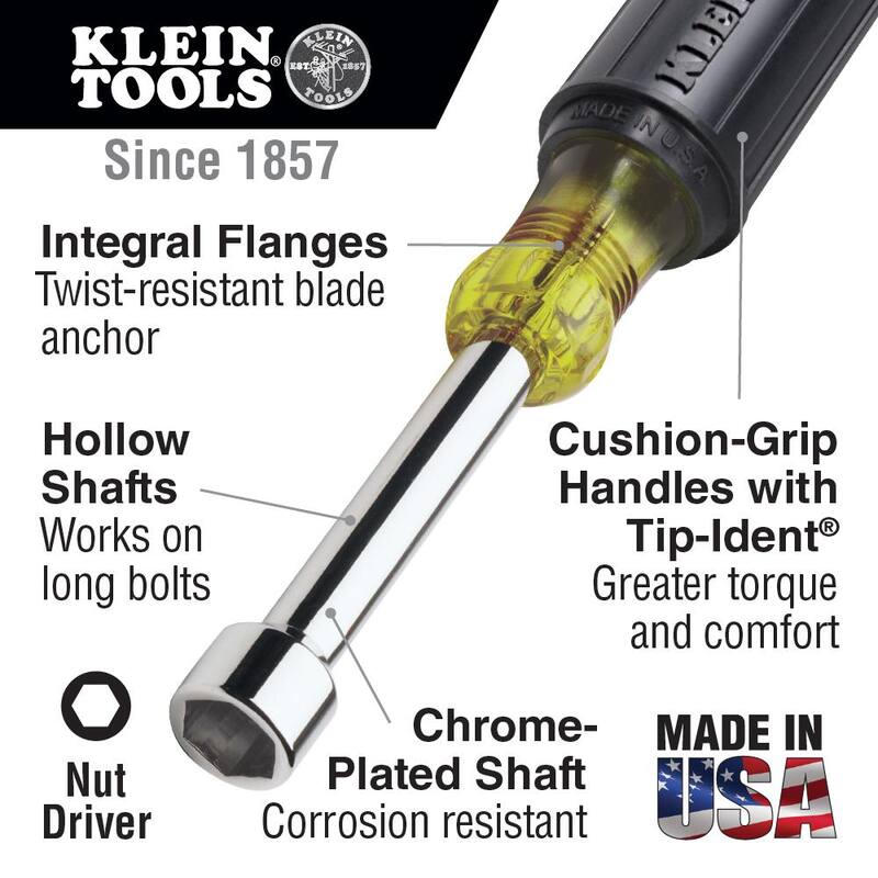 Klein Tools 4 mm Llave de Tuerca de Vástago Hueco con Agarre Acolchonado - 3 pulgadas - Vástago - 630-4MM