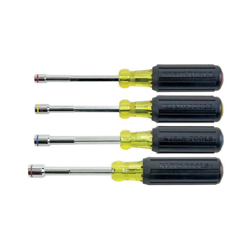 Juego de 4 llaves para tuercas de servicio pesado Klein Tools con eje hueco completo de 4 pulgadas - Mangos con agarre acolchado - 635-4