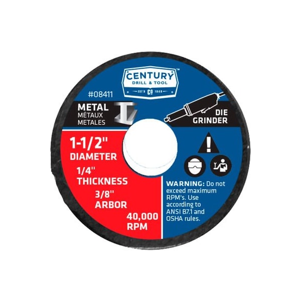 Century Drill & Tool Rueda de rectificado Century Drill 0 de 1-1/2" x 3/8" de óxido de aluminio - 8411 en paquete de 3 piezas.