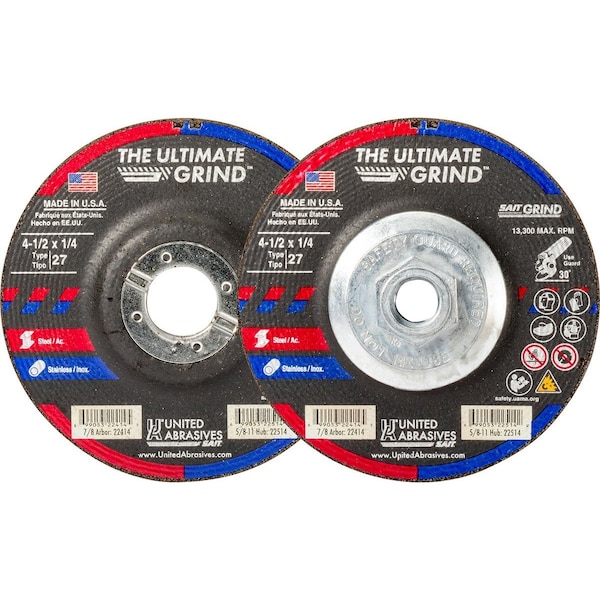 United Abrasives/Sait United Abrasives - Rueda de Centro Deprimido T27 7"x 1/4" x 5/8-11" Grano Propietario - 22517