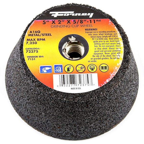 Rueda de Copa Forney, Metal, 5 pulgadas x 5/8 pulgadas-11 - 72375.