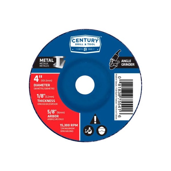 Rueda de desbaste de centro deprimido de Century Drill & Tool de 4" x 5/8" Tipo 27 de óxido de aluminio - 75541