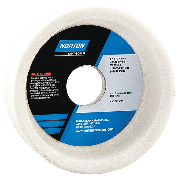 Rueda de taza recta Norton Abrasives, 5 pulgadas de diámetro x 1.5 de grosor x 1.25 de altura, paquete de 5 - 66252830842