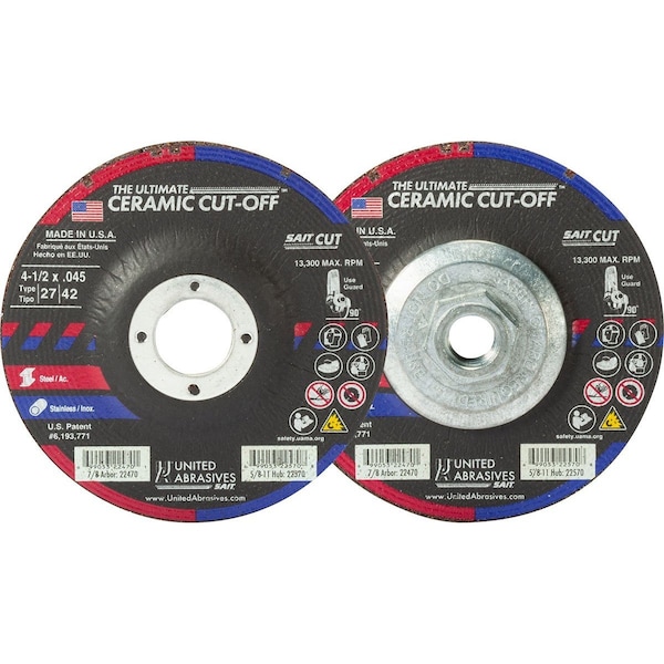 Rueda de centro deprimido T27 de United Abrasives/Sait United Abrasives - Sait de 6" x .045" x 7/8" de cerámica de aluminio - 22472