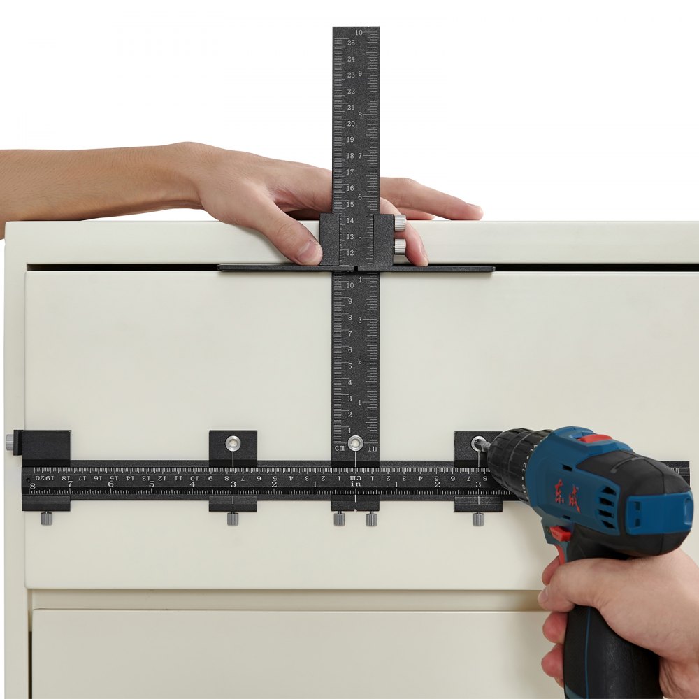 VEVOR Cabinet Hardware Jig, Aluminum Alloy Cabinet Handle Jig with Center Punch, Adjustable Cabinet Hardware Template Tool, for Installation of Door Drawer Front Knobs Handles and Pulls - JJWJJJQLHJBCL8F86V0