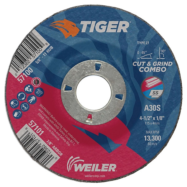 Tigre 4-1/2"x1/8" Rueda combo de corte/rectificado tipo 27 TIGER AO A30S 7/8" A.H. - 57101
