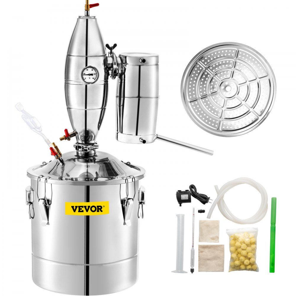 VEVOR 30L 7.9Gal Water Alcohol Distiller 304 Stainless Steel Alcohol Distiller Home Kit Moonshine Wine Making Boiler with Thermometer (30L Distiller) - 30LNGZLQ000000001V1