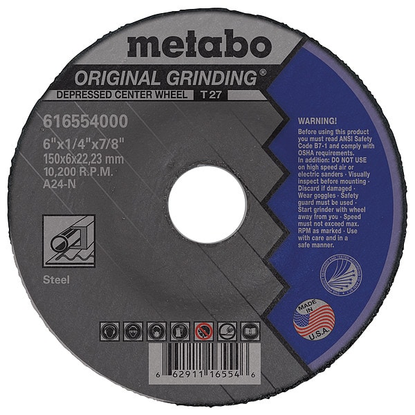 Rueda para rectificar Metabo, T27, A24N, 6"X1/4"X7/8" - US616554000