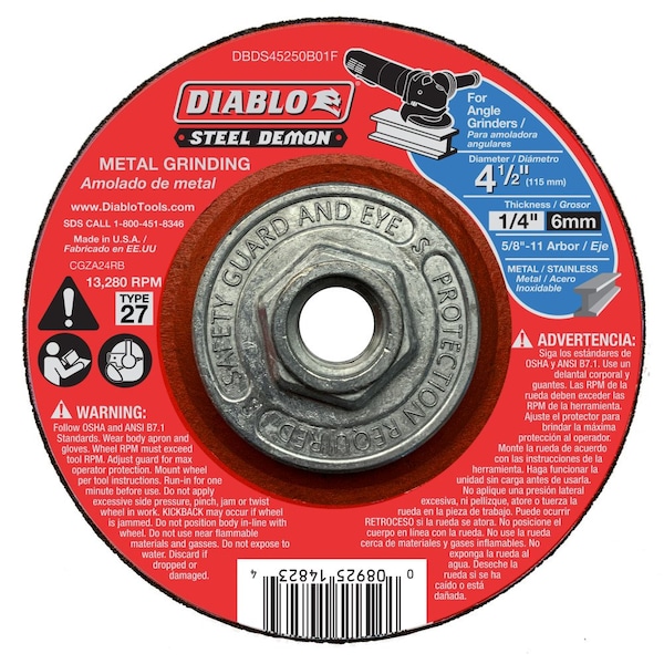 Diablo Steel Demon 4-1/2" Tipo 27 HUB Metal - DBDS45250B01F