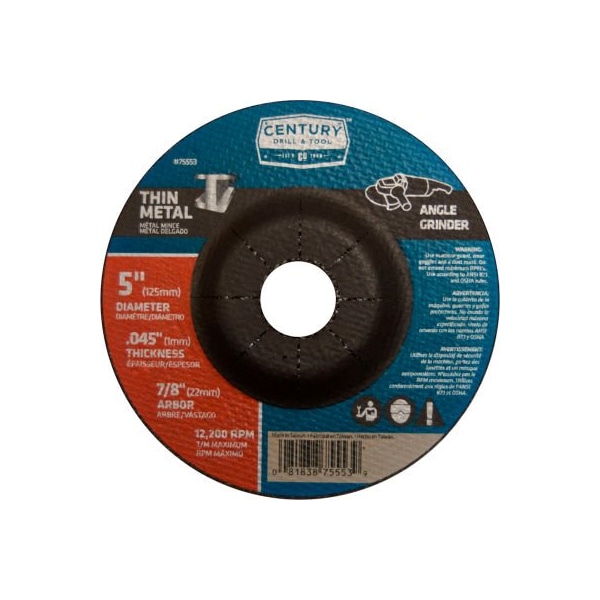 Century Drill & Tool 75553 Rueda de desbaste de centro deprimido de 5" x 7/8" tipo 27 de óxido de aluminio - 75553