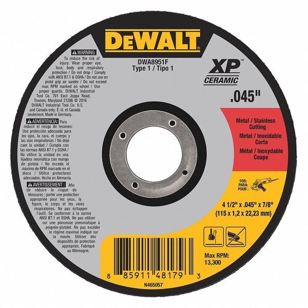 Rueda de corte Dewalt 4-1 / 2" x .045" x 7/8" T1 XP CER - DWA8951F