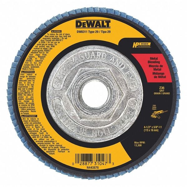Disco de láminas tipo 29 de alta presión de 4-1/2" x 5/8"-11 con grano 36 - DW8311 de Dewalt.