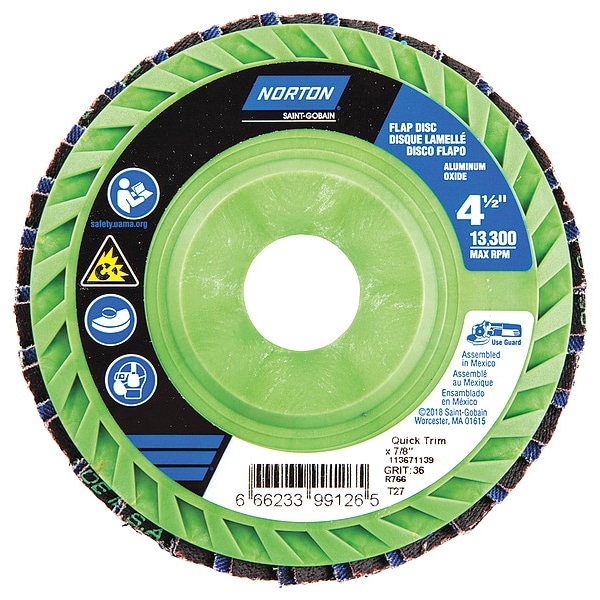 Disco de láminas Norton Abrasives de 4-1/2" de diámetro, 7/8" de eje, grano 36 - 66623399126
