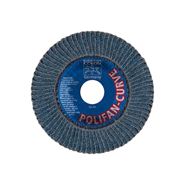 Disco de láminas POLIFAN® Pferd 4-1/2" x 5/8-11 Thd. - Z SGP CURVE STEELOX, Zirconia, 40 Granos, Radio Grande - 67359