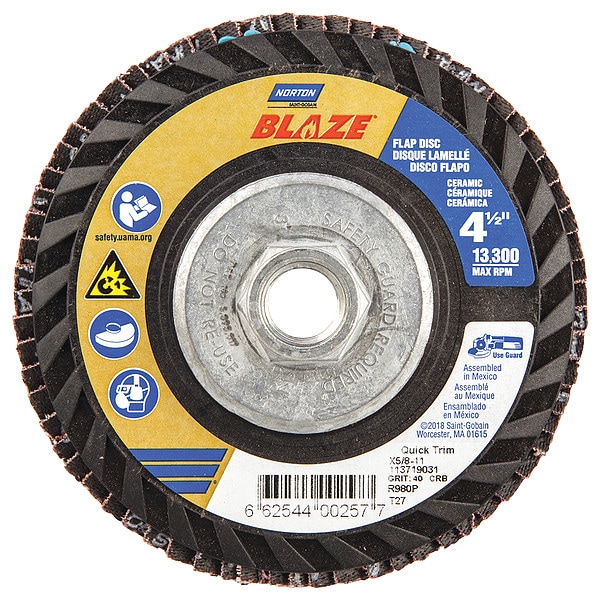 Disco de Aletas Norton Abrasives, 4 1/2 pulgadas x 40 granos, 5/8-11 - 66254400257