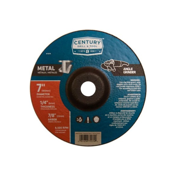Century Drill & Tool Century Drill  Rueda de rectificación de centro deprimido 7" x 7/8" Tipo 27 Óxido de aluminio - 75574
