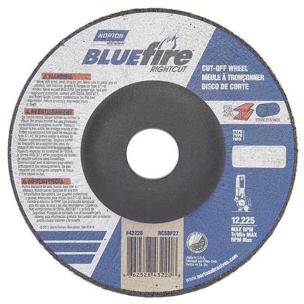 Ruedas de centro deprimido Norton Abrasives, Tipo 27, 5 pulgadas de diámetro, 0.045 pulgadas de espesor, Tamaño de agujero de árbol de 7/8 pulgadas - 66252843220