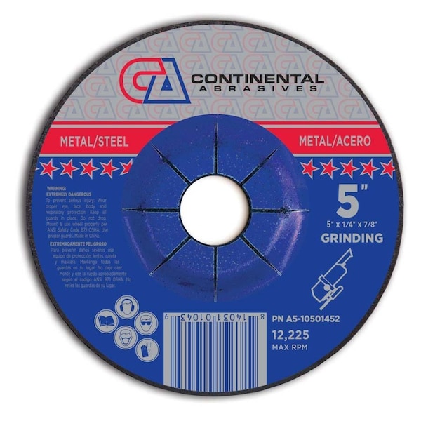 Rueda de rectificado de centro deprimido Continental Abrasives 5" x 1/4" x 7/8" Signature T27 - A5-10501452