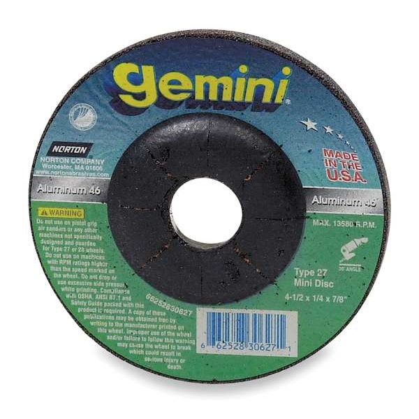 Ruedas de Centro Deprimido Norton Abrasives, Tipo 27, Diámetro de 4 pulgadas, Grosor de 0.25 pulgadas, Tamaño del Orificio del Husillo de 5/8 pulgadas, Óxido de Aluminio - 66252842183