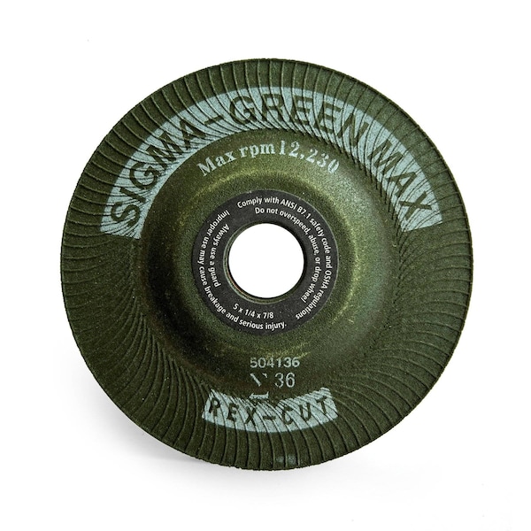 Rueda de rectificado Rex Cut Sigma Green Max, 5 x 1/4 x 7/8", 36 granos - 739101