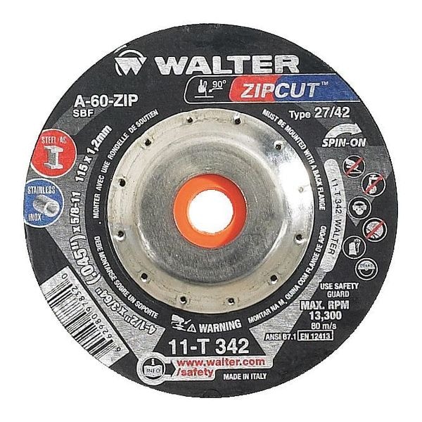 Walter Surface Technologies Rueda de corte de centro deprimido, Tipo 27, 0.0469 pulgadas de grosor, Óxido de aluminio - 11T352