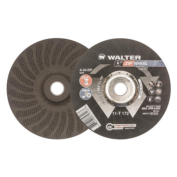 Rueda de corte de centro deprimido Walter Surface Technologies, Tipo 27, 0.0625 pulgadas de grosor, óxido de aluminio - 11T172