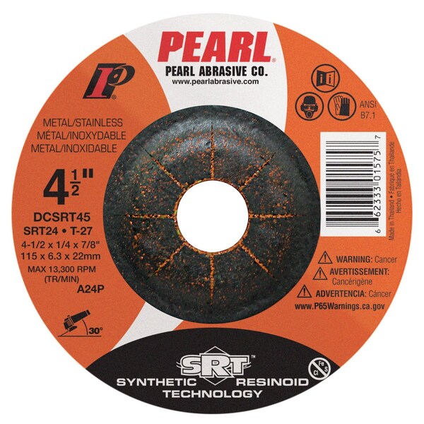 Rueda de rectificado Pearl SRT DC 4-1/2 x 1/4 x 7/8 SRT24 T-27 - DCSRT45