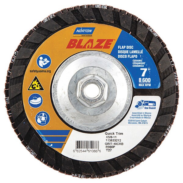 Disco de láminas Norton Abrasives, 7 pulgadas x 40 grano, 5/8-11 - 66254461066.