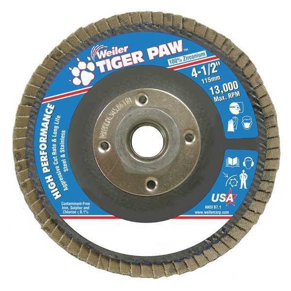 Weiler 4-1/2" Disco de Láminas Cónico (TY29) Soporte Phenolix 60Z 5/8"-11 Tuerca UNC - 51125V