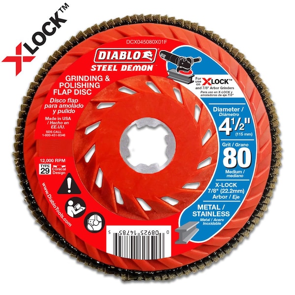 Diablo Flap Disc, 80-Grit para X-Lock y Todas las G - DCX045080X01F