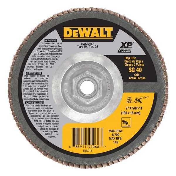 Disco de aletas Dewalt 7" x 5/8"-11 40G T29 XP CER FLAP DISC - DWA8286H