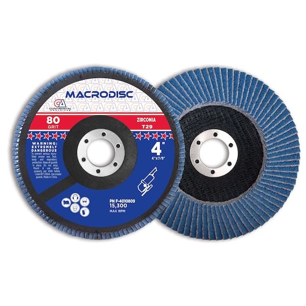Disco de láminas estándar de óxido de circonio Continental Abrasives de 4" x 7/8" y 80 grano T29 - F-4010809