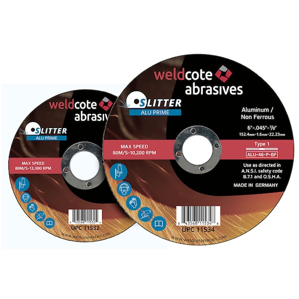Rueda de corte Weldcote 6 X .045 X 5/8-11 T27, Alu-46-P-Bf Slitter Alu-Prime - 10754