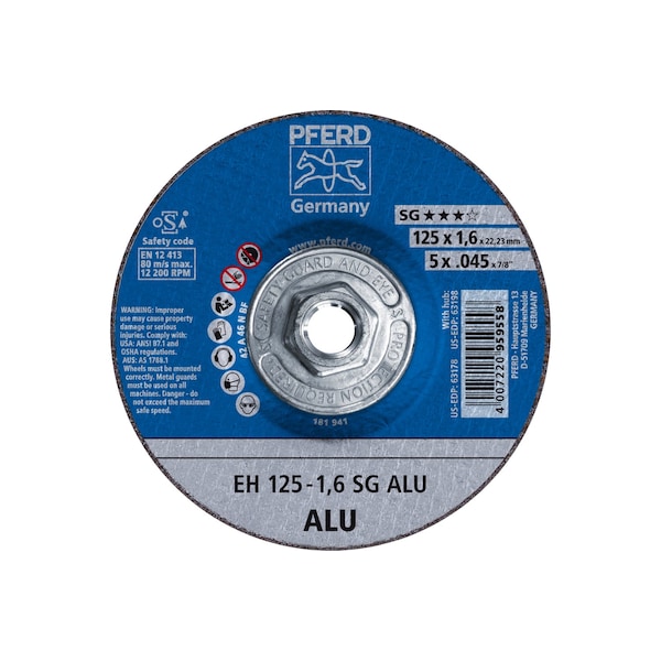 Disco de corte Pferd de 5" x .045", rosca de 5/8-11 - SG ALU - Tipo 27 - 63198