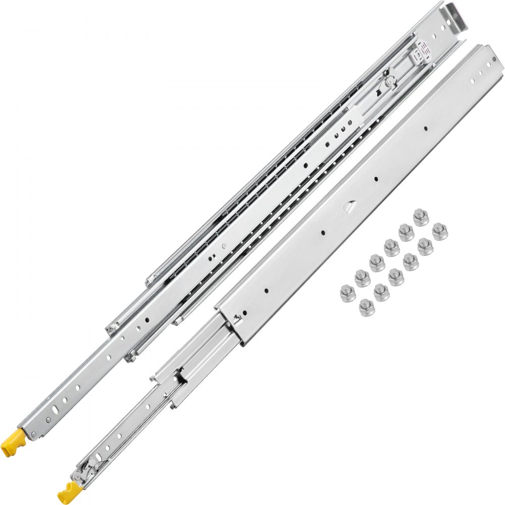 VEVOR Drawer Slides with Lock, 1 Pair 34 inch, Heavy-Duty Industrial Steel up to 500 lbs Capacity, 3-Fold Full Extension, Ball Bearing Lock-in & Lock-Out, Side Mount - SDSSSCTD34500FHJ2V0