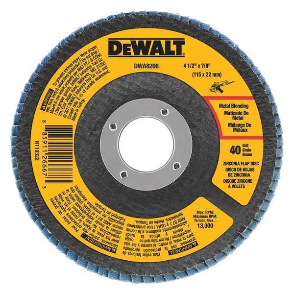 Disco de aletas Dewalt de 4-1/2" x 7/8" con grano de zirconia 40 y diseño T29 - DWA8206