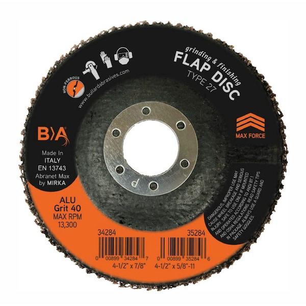 Bullard Abrasives Disco de aletas sin carga, 4-1/2 x 7/8, Paq. con 10 - 34284
